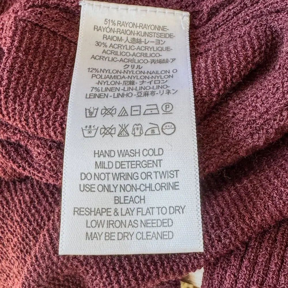 Free People Maroon Criss Cross Lightweight Tunic Sweater, Women's Size X-Small